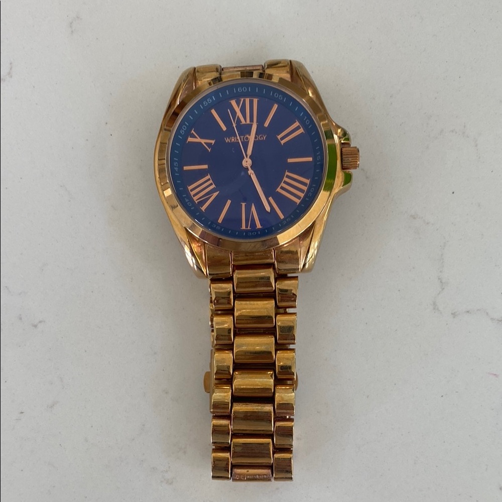 Gold Watch with Blue Dial